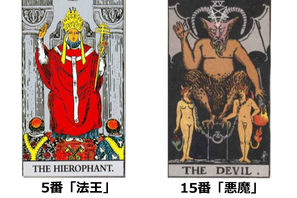 タロットカード法王と悪魔のカード